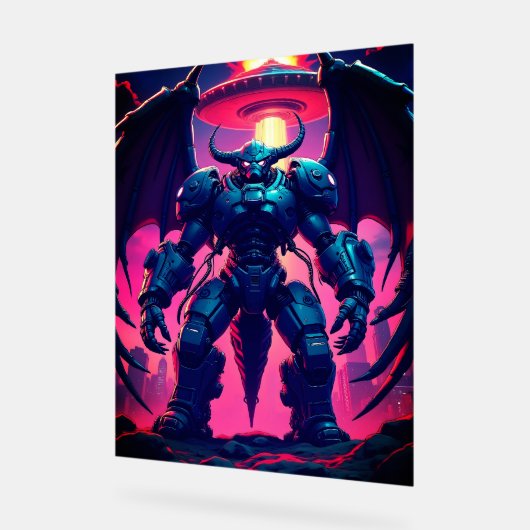 Demon Roboter mit Flügel bei einem UFO Acrylschild (Winkel)