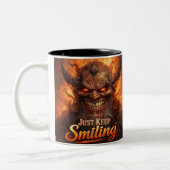Demonic Grin “Just Keep Smiling” Design Zweifarbige Tasse (Links)