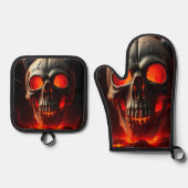 Demonic Skull Gate Halloween Oven Mitt Set (Vorderseite)
