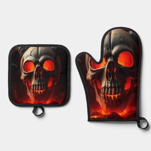Demonic Skull Gate Halloween Oven Mitt Set (Vorderseite)