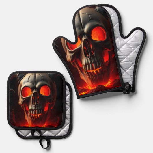 Demonic Skull Gate Halloween Oven Mitt Set (Vorderseite/Rückseite)