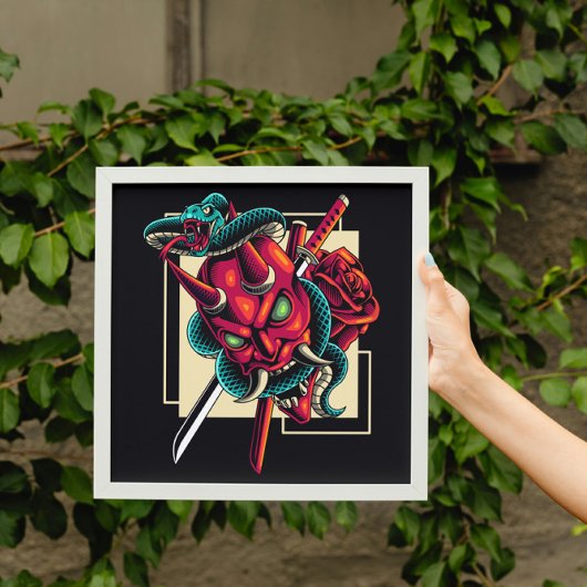 Demon's Embrace; Oni Maske und Schlange Poster