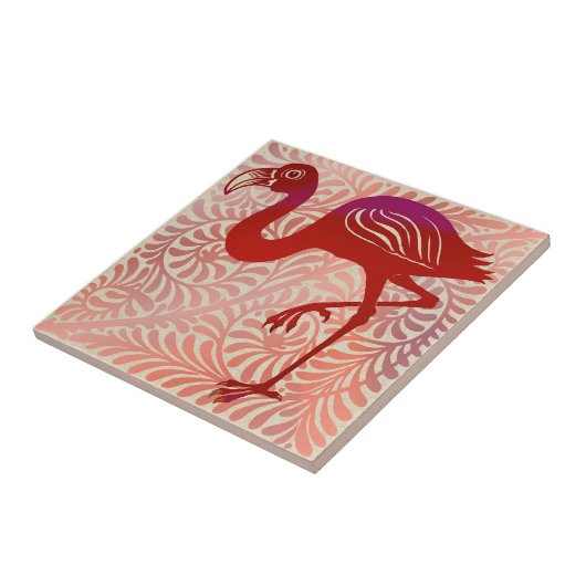 DeMorgan Ruby Luster Bird Flamingo 1880s Repro Fliese (Seite)