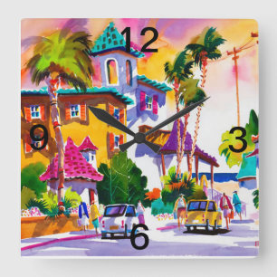 DEN GANZEN TAG GLÜCKLICHE STUNDEN-WANDUHR QUADRATISCHE WANDUHR