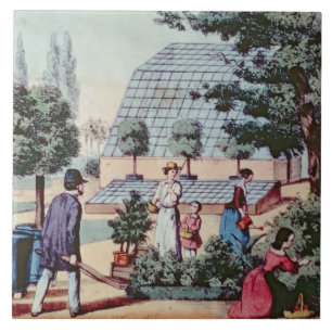 Den Garten neigen, c.1860 (Farbstich) Fliese