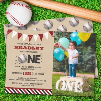 Den Großen treffen | Baseball 1. Geburtstag Foto Einladung