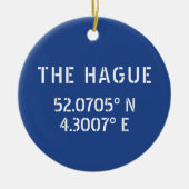 Den Haag Latitude Longitude Blue Keramik Ornament (Vorne)