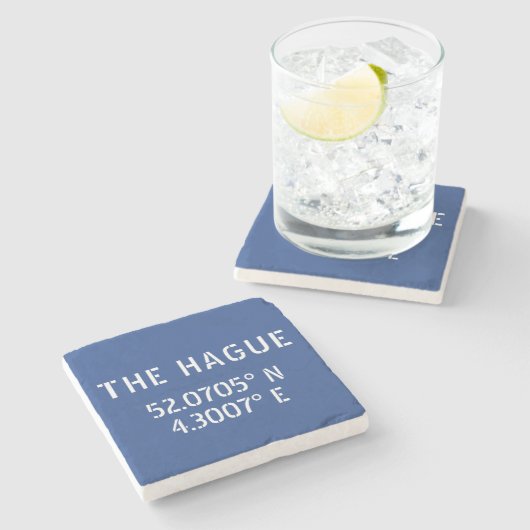 Den Haag Latitude Longitude Blue Steinuntersetzer (Seitenansicht)