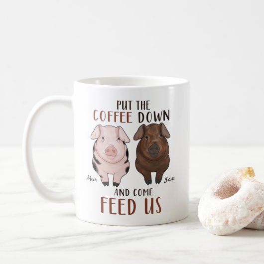 Den Kaffee - Schwein - personalisierte Umarmung Kaffeetasse (Mit Donut)