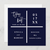 Den Knoten binden | Blue Modern Wedding Foto Save The Date (Vorne/Hinten)
