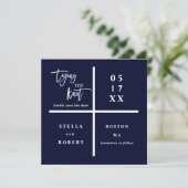 Den Knoten binden | Blue Modern Wedding Foto Save The Date (Stehend Vorderseite)