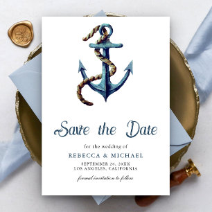 Den Knoten Navy Blue Anker Seil Hochzeit knüpfen Save The Date