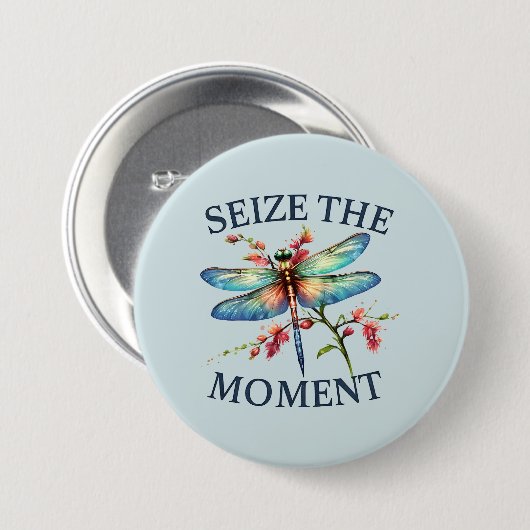 Den Moment nutzen - Künstlerische Libelle Button (Vorne & Hinten)