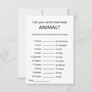 den Namen des Baby-Animal-Dusche-Spiels