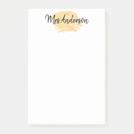 den Namen des Lehrers mit einfacher minimaler Oran Post-it Klebezettel