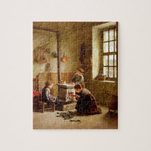 Den Ofen beleuchten, 1886 (Öl auf Platte) Puzzle