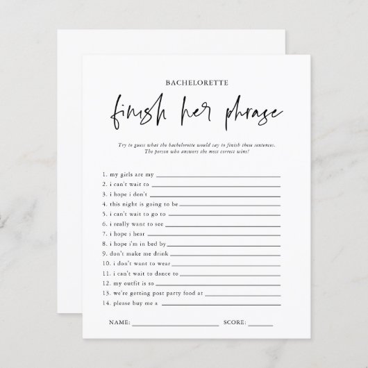 Den Satz beenden | Junggeselinnen-Abschied Game Ca (Vorne/Hinten)