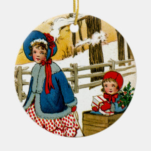 Den Schlitten ziehen Keramik Ornament