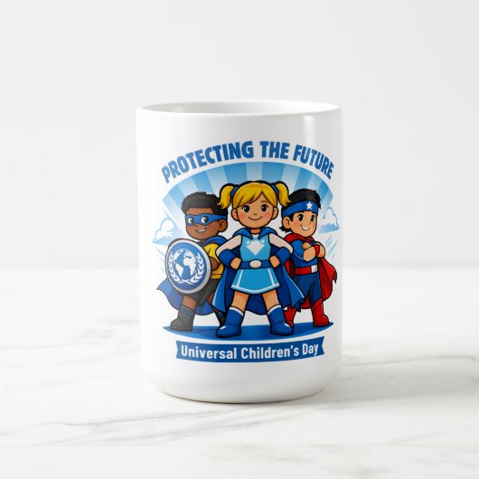 Den Schutz der Zukunft Universeller Kindertag Kaffeetasse (Mittel)