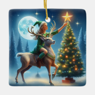 Den Stern auf den Baum setzen Keramikornament