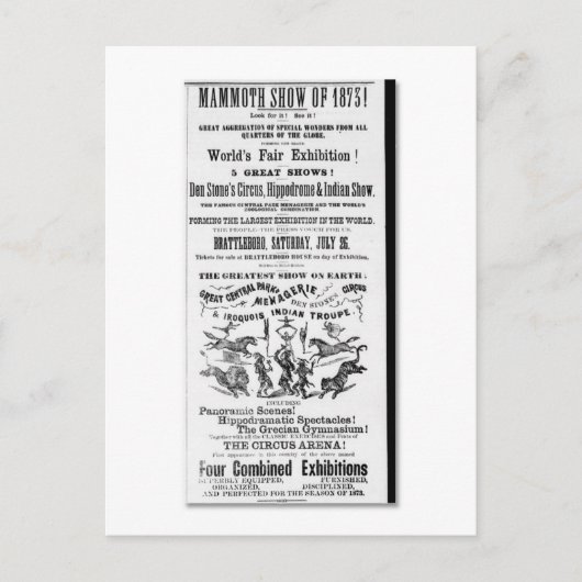 Den Stone's Circus, Menagerie & Indian Show Ad Postkarte (Vorderseite)
