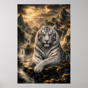 Den Wasserfall hören   Weiße Tiger-Fantasie A Poster