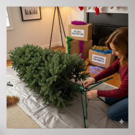 Den Weihnachtsbaum auf den Stand bringen Poster