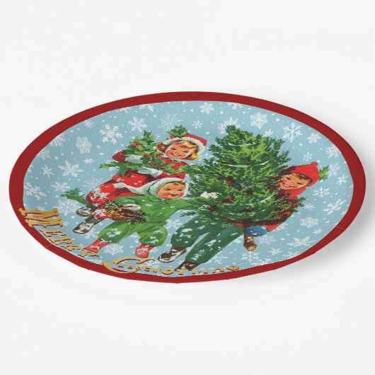 Den Weihnachtsbaum erhalten Pappteller (Schrägansicht)