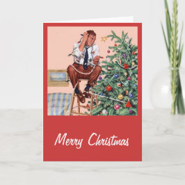 Den Weihnachtsbaum schneiden Feiertagskarte