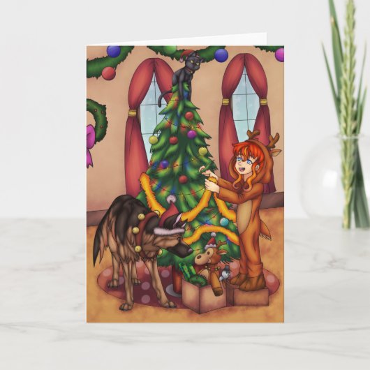 Den Weihnachtsbaum schneiden Karte (Vorderseite)