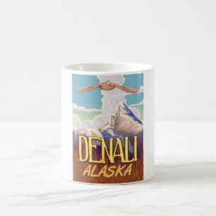 Denali Alaska Cartoon Vintage Reiseplakat Kaffeetasse