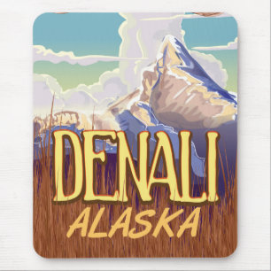 Denali Alaska Cartoon Vintage Reiseplakat Mousepad