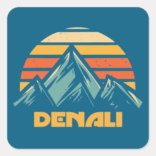 Denali Alaska Retro Türkis Quadratischer Aufkleber (Vorderseite)