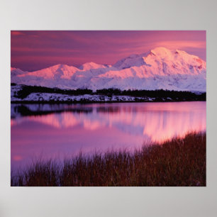 Denali bei Sonnenuntergang vom Reflektionteich Poster