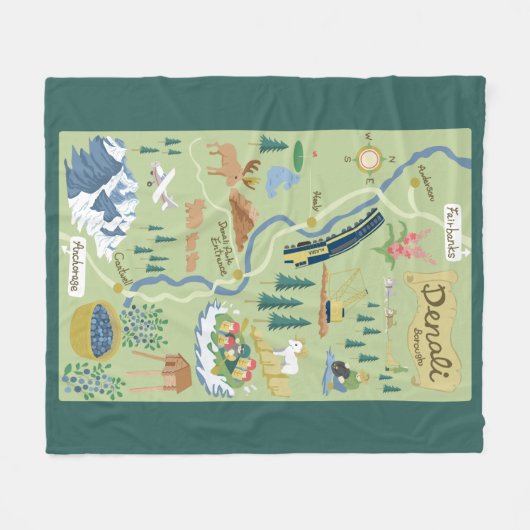 Denali Borough Map Fleece Blanket (Vorderseite (Horizontal))