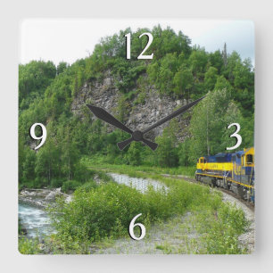 Denali Express Alaska Zug Urlaubsfotografie Quadratische Wanduhr