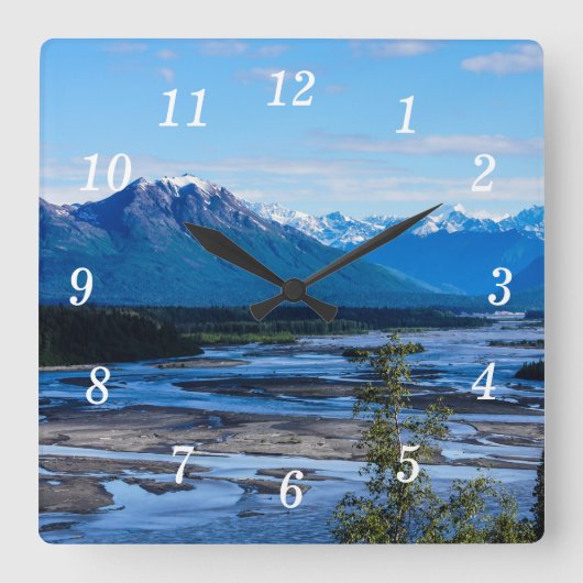 Denali-Gebirgszug-Wanduhr Quadratische Wanduhr (Vorderseite)
