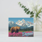 Denali Grizzly Bear Wildflower Art Postkarte (Stehend Vorderseite)