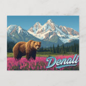 Denali Grizzly Bear Wildflower Art Postkarte (Vorderseite)