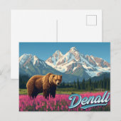 Denali-Grizzlybär-Wildblumen-Kunst Postkarte (Vorne/Hinten)