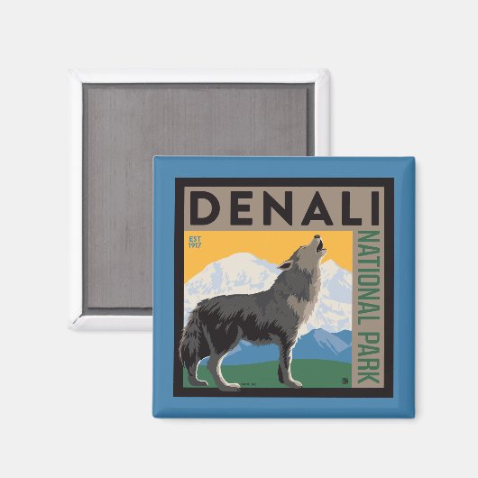 Denali National Park | Howling Wolf Magnet (Vorderseite/Rückseite)