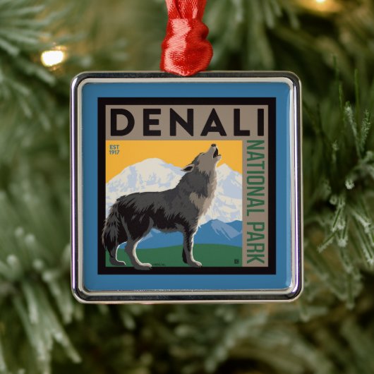 Denali National Park | Howling Wolf Ornament Aus Metall (Baum)