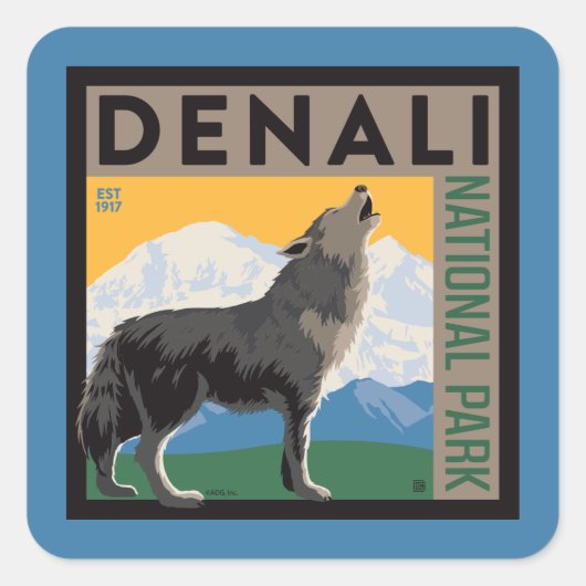 Denali National Park | Howling Wolf Quadratischer Aufkleber (Vorderseite)