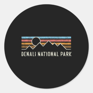 Denali National Park Retro Berg Linien Camping Runder Aufkleber
