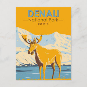 Denali-Nationalpark Alaska Elch Vintage Postkarte