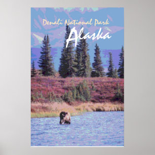 Denali-Nationalpark Alaska landschaftliches Plakat