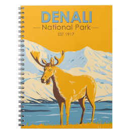 Denali Nationalpark Alaska Moose Vintag Notizblock