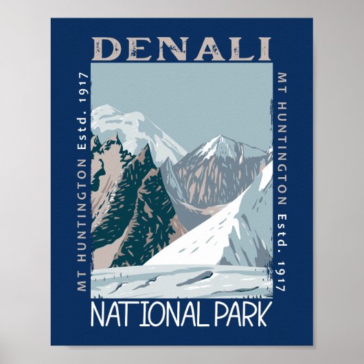 Denali Nationalpark Alaska Mount Huntington Retro Poster (Vorne)