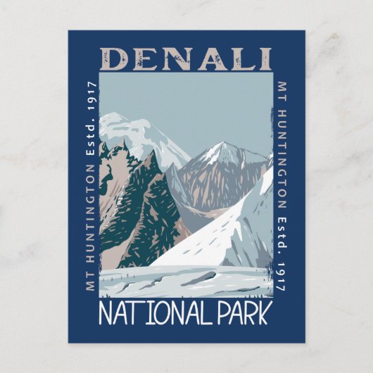Denali Nationalpark Alaska Mount Huntington Retro Postkarte (Vorderseite)