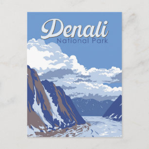 Denali-Nationalpark Illustration Reise Vintage Postkarte